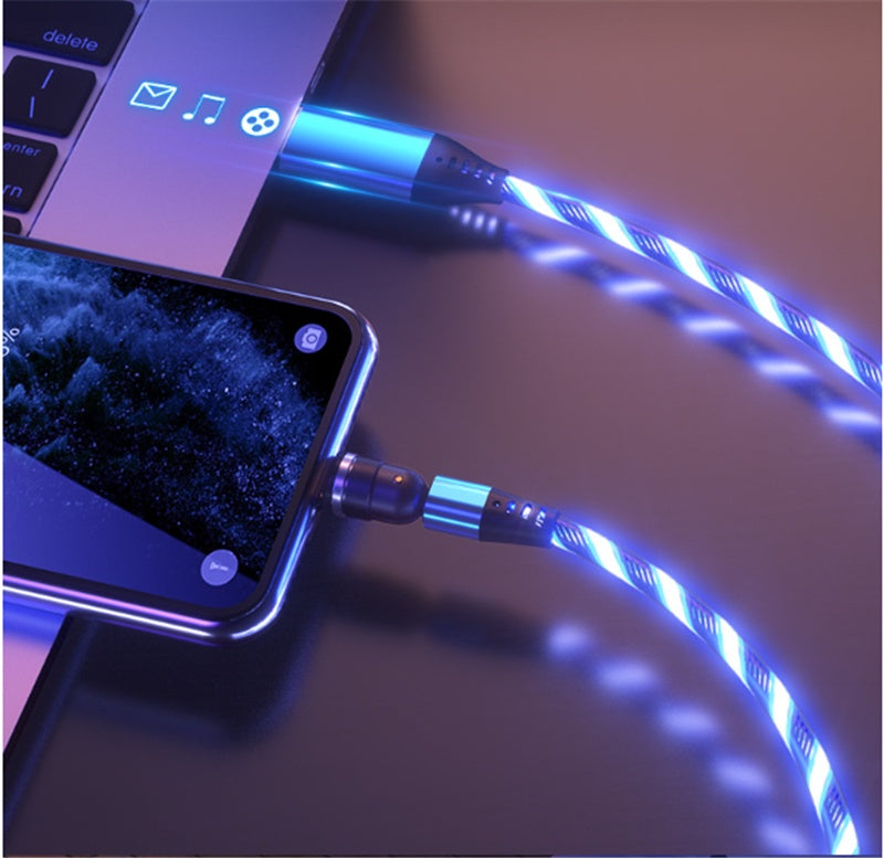 540° Rotating Magnetic LED Charging Cable – 3A Fast Charge for Micro USB, Type-C & iPhone