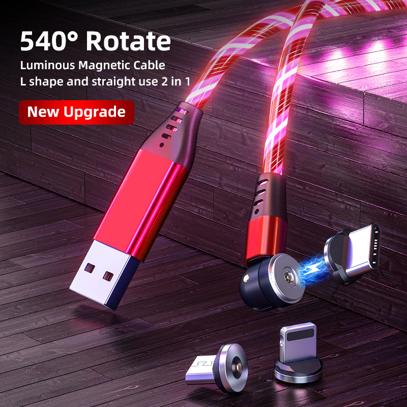 540° Rotating Magnetic LED Charging Cable – 3A Fast Charge for Micro USB, Type-C & iPhone