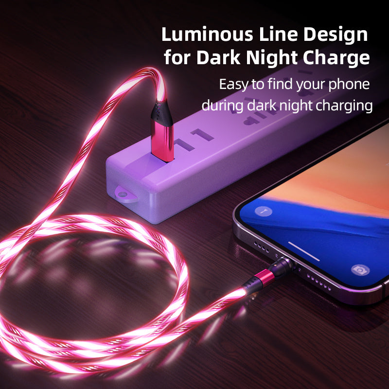 540° Rotating Magnetic LED Charging Cable – 3A Fast Charge for Micro USB, Type-C & iPhone