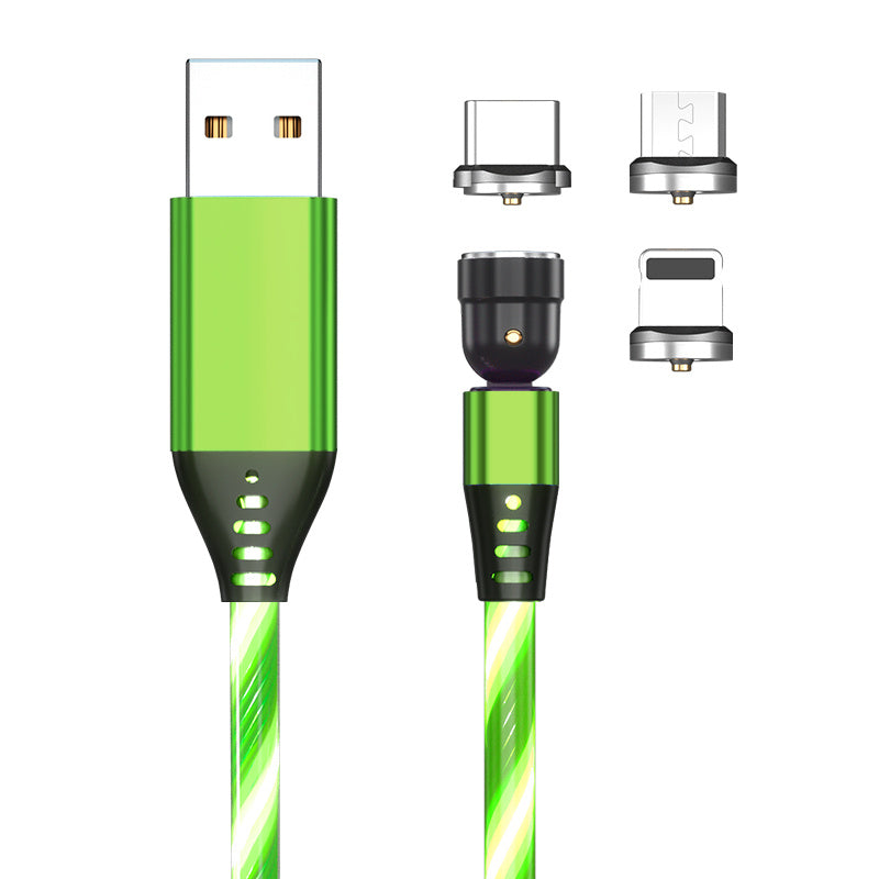 540° Rotating Magnetic LED Charging Cable – 3A Fast Charge for Micro USB, Type-C & iPhone